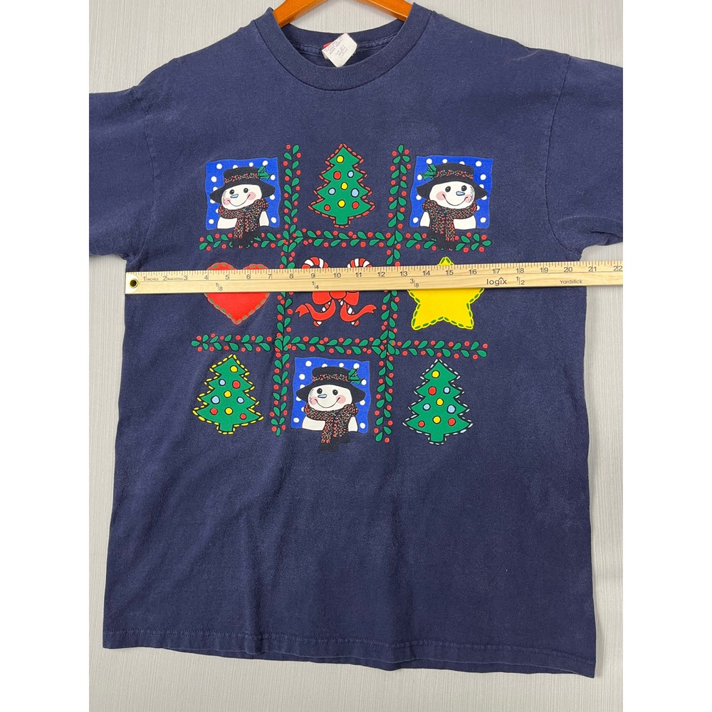 Snowden VTG 90s Christmas Graphic T-Shirt Womens Large Navy Blue Snowman READ - Picture 8 of 10
